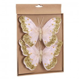 Mariposa Con Clip Rosa y Oro 18 Cm