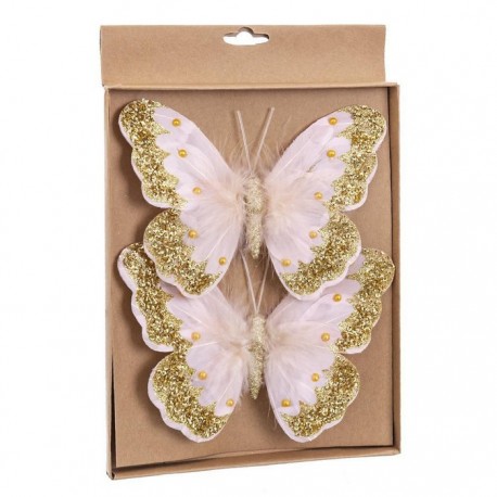 Mariposa Con Clip Rosa y Oro 18 Cm