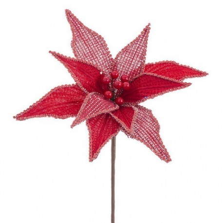 Flor Poinsettia Tejido Rojo 30 X 65 Cm