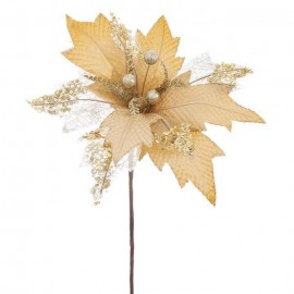 Flor Poinsettia Tejido Oro 30 X 60 Cm Flor Poinsettia Tejido Oro 30 X 60 Cm