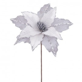 Flor Poinsettia Tejido Plata 28 X 44 Cm