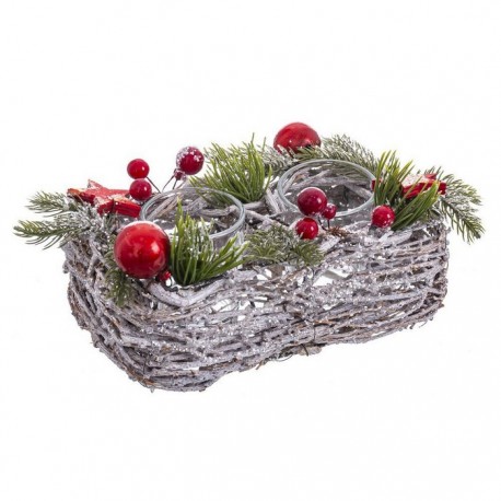 2 Portavelas Ramas Con Acebo 22 X 12 X 10 Cm