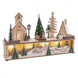 Paisaje Casas Música Y 6 Luces Madera 45 X 10 X 27 Cm Paisaje Casas Música Y 6 Luces Madera 45 X 10 X 27 Cm