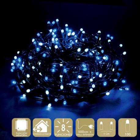 100 Luces Led 8 Funciones Blanco Azul De 495 Cm