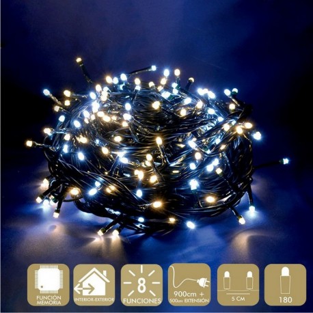 180 Luces Led 8 Funciones Blanco Amarillo 900 Cm