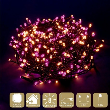 180 Luces Led 8 Funciones Rosa Amarilla Cadena 900 Cm