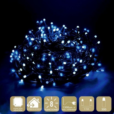300 Luces Led 8 Funciones Blanco y Azul Cadena 1500Cm