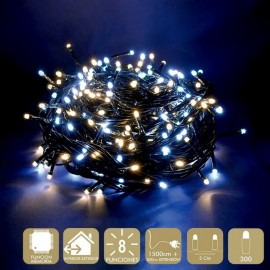 300 Luces Led 8 Funciones Blanco y Amarillo Cadena 1500Cm 300 Luces Led 8 Funciones Blanco y Amarillo Cadena 1500Cm