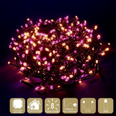 300 Luces Led 8 Funciones Rosa y Amarillo Cadena 1500Cm