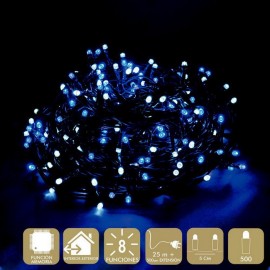 500 Luces Led 8 Funciones Blanco y Azul Cadena 25 Metros