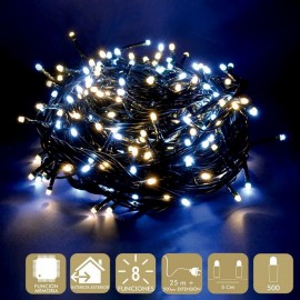 500 Luces Led 8 Funciones Blanco Amarillo Cadena 25 Metros