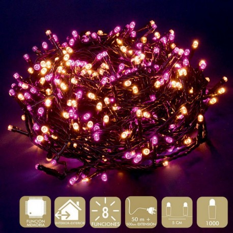 1000 Luces Led 8 Funciones Rosa y Amarillo Cadena 50 Metros