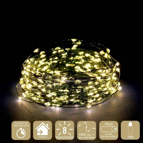100 Micro Led 8 Funciones Cálido Cadena De 1000 Cm