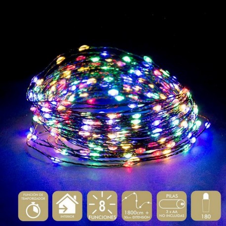 180 MicroLed 8 Funciones Multicolor Cadena De 1000 Cm