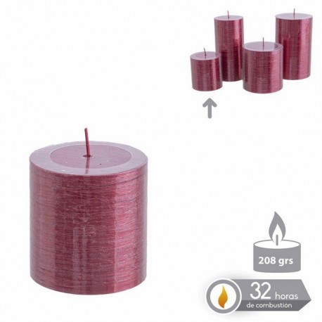 Vela Cilíndrica Rojo Metálico Navidad 6,80 X 7 Cm 208 Grs 32 Horas Combustión