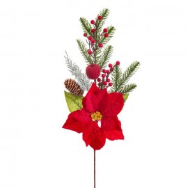 Rama Pino Acebo Y Poinsettia 64 Cm Flor De 20 Cm De Diámetro. Rama Pino Acebo Y Poinsettia 64 Cm Flor De 20 Cm De Diámetro.