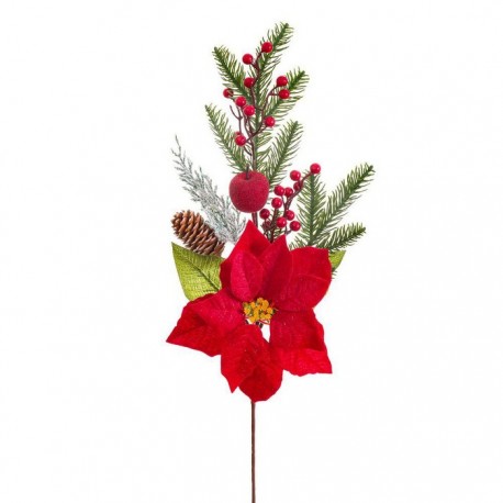 Rama Pino Acebo Y Poinsettia 64 Cm Flor De 20 Cm De Diámetro.