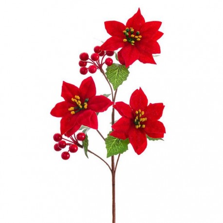 Rama Acebo Y 3 Poinsettia 40 Cm Flor De 10 Cm De Diámetro