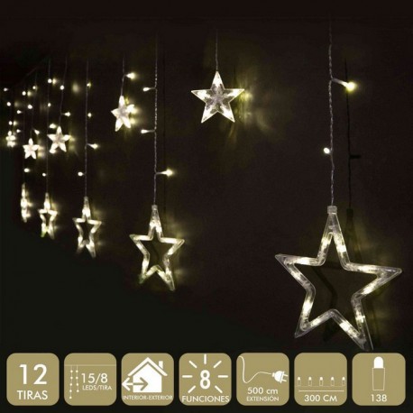 Cortina Estrellas 138 Led Amarillo 12 Tiras Longuitud 2000 Cm