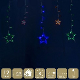 Cortina Estrellas 138 Led Multicolor 8 Funciones 800 Cm