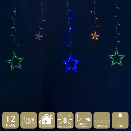 Cortina Estrellas 138 Led Multicolor 8 Funciones 800 Cm