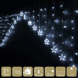 Cortina Estrellas 215 Led Blanco 8 Funciones 21 Tiras 800 Cm