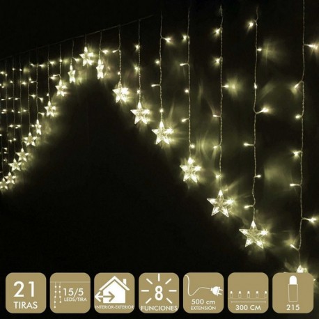 Cortina Estrellas 215 Led Amarillo 8 Funciones 800 Cm
