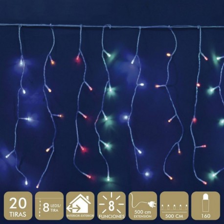 Cortina De Luz De 8 Funciones Con 160 Luces Multicolor De 500 Cm