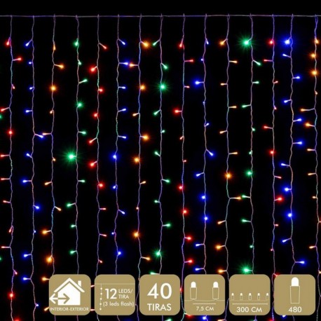 Cortina 480 Leds Multicolor 40 Tiras de 12 Leds Por Tira
