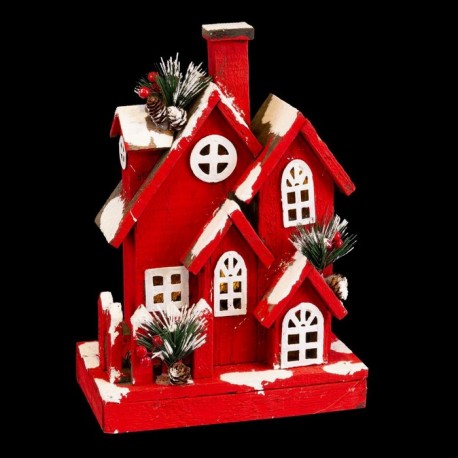 Casa 10 Luces Madera Rojo 24 X 13 X 33 Cm