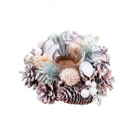 Portavelas Redondo Piñas Nieve 16 X 16 X 7 Cm