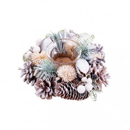 Portavelas Redondo Piñas Nieve 16 X 16 X 7 Cm