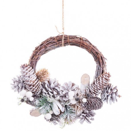 Corona Colgar Piñas Nieve 24 X 22 X 8 Cm