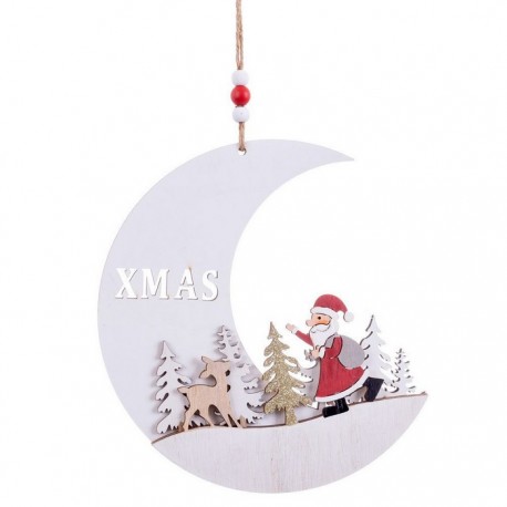 Colgante Luna Papa Noel Madera 20 X 19 Cm
