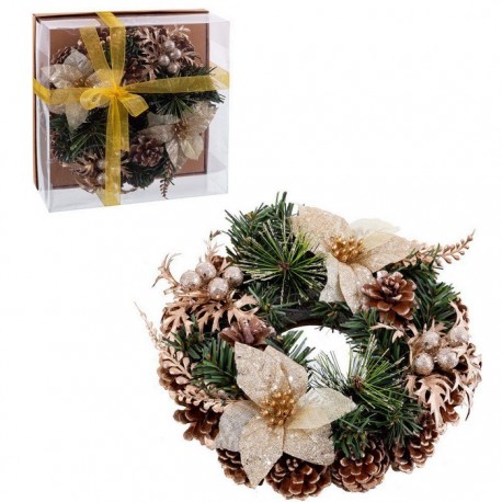 Centro Piñas Oro 22 X 22 Cm Con Caja Regalo