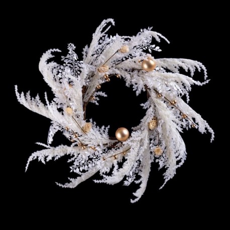 Corona de Ramas Y Bolas Blanco 60 Cm