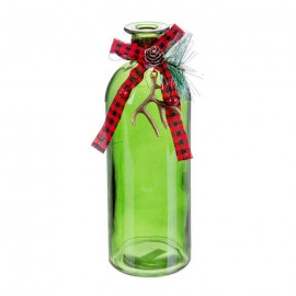 Botella Con Lazo Vidrio Verde 7 X 20 Cm