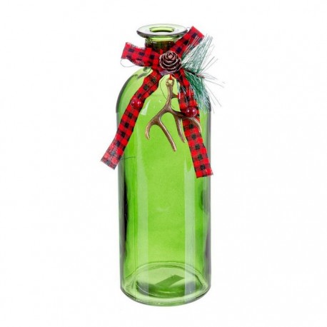 Botella Con Lazo Vidrio Verde 7 X 20 Cm