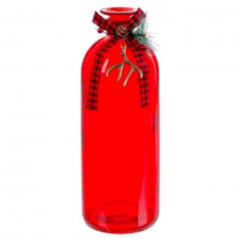 Botella Con Lazo Vidrio Rojo 8 X 26,50 Cm