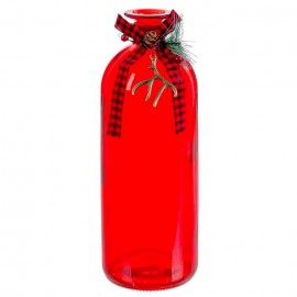 Botella Con Lazo Vidrio Rojo 8 X 26,50 Cm Botella Con Lazo Vidrio Rojo 8 X 26,50 Cm