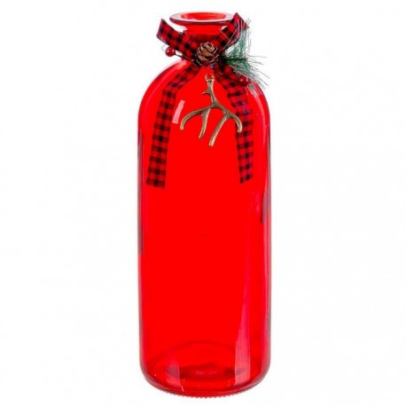 Botella Con Lazo Vidrio Rojo 8 X 26,50 Cm