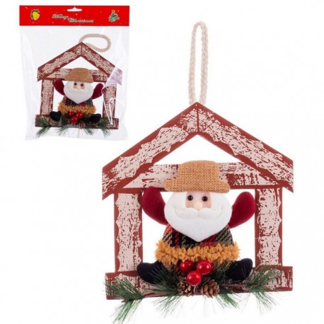 Colgante Papa Noel Casita Tejido 19 Cm