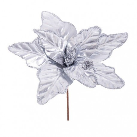 Poinsettia Metalizada Plata 23 X 28 Cm