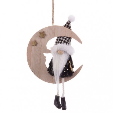 Colgante Luna Con Papa Noel Madera 13 X 15 X 19 Cm
