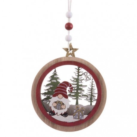 Colgante Círculo Papa Noel De Madera 12 X 10 X 1 Cm