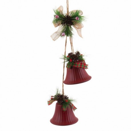 Colgante 2 Campanas Rojo 14 X 9 X 47 Cm