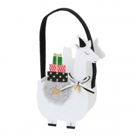 Cesto navideño de fieltro llama blanca y asas negras 7x9x6cm