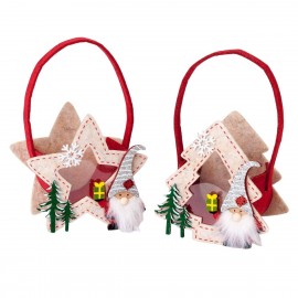Cesto de fieltro diseño estrella y árbol y gnomo con regalo 12x20x7,5cm