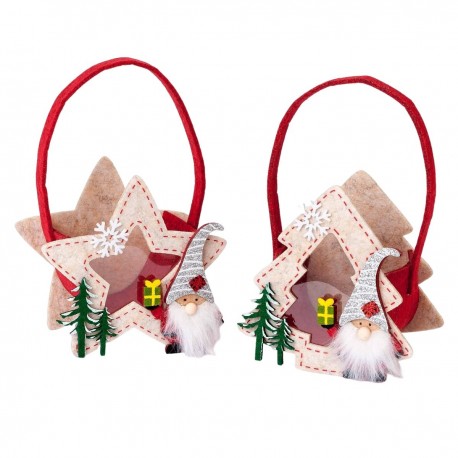 Cesto de fieltro diseño estrella y árbol y gnomo con regalo 12x20x7,5cm