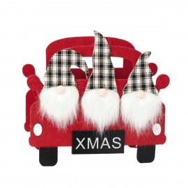 Cesto fieltro rojo 3 gnomos gorro cuadros en coche 6x12x7cm